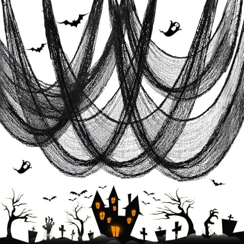 Wzone 5 Piezas de Decoración de Halloween Negro 76x183cm, Cubierta de Gasa de Miedo, para Atmósfera Mística, Tela Triturada para Puertas, Pasillos, Verandas y Ventanas