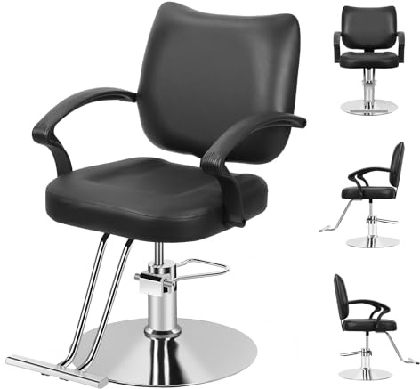 Yokawe Silla de peluquería con elevación hidráulica y reposapiés, capacidad de 330 libras, giratoria de 360 grados para peluquería, spa, tatuajes y estudios de belleza, color negro