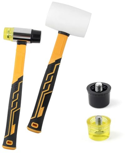 MSLANE 16oz Fiberglass Handle White Rubber Mallet and 35mm Double-Faced Soft Mallet, Non-Slip Ergonomic Grip for Flooring, Tent Stakes, Woodworking, Camping, Crafts