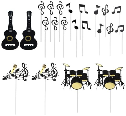 Set Di 25 Decorazioni Per Torta Di Compleanno, Decorazioni Per Torta Musicale, Decorazioni Per Feste Con Strumenti Rock, Forniture Per Feste Di Compleanno Con Chitarra Per Feste A Tema Cantante