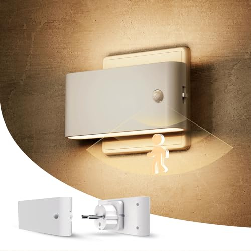 LOHAS Nachtlicht Bewegungsmelder Steckdose, Dimmbar 3000K, Flur 2 Stück | 3000K Warmweiß, 0-100LM, ON/OFF/AUTO Modus, Dämmerungsschalter, Wandlicht-Design für Flur und Treppe