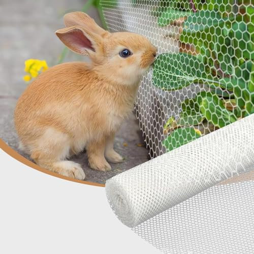 Red de protección de canalones de plástico para jardín, 1 m x 16 m, rejilla protectora de hojas para canalones, red de árbol para pájaros, pollos, color blanco, tamaño de agujero de 1,2 cm