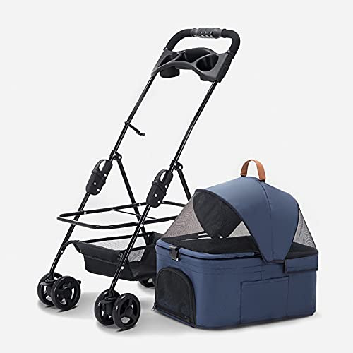 Haustier-Buggy, Haustier-Reisebuggy, Hunde-Kinderwagen for Hunde, ausklappbarer Transportwagen, Blau (Farbe: Blau)(Blu)