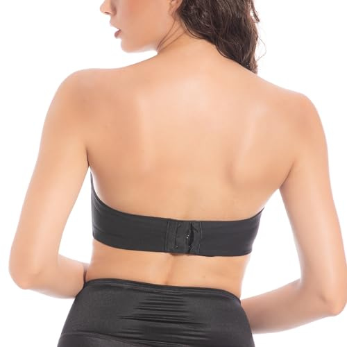 Selene, Sujetador de Mujer Sin Tirantes, con Banda Alta, Aros y Copas Acolchadas Decoradas, Colección Vilma, Color Negro, Talla 100D