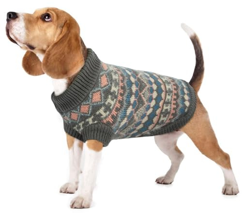 Hjumarayan Hundepullover mittelgroße Hunde – Boho Strickpullover warm & dick für kalte Wintertage | weich & elastisch | mit Geschirröffnung | leicht anzuziehen | Französische Bulldogge (Grau L)