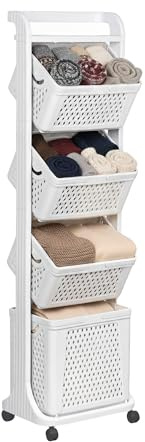 ZOES HOMEWARE 4 Tier Laundry Basket Organizer, 92L Vertical Laundry Hamper, Removable Rolling Sorter Baskets With Wheels for Small Space, Dorm, Bathroom, Bedroom
