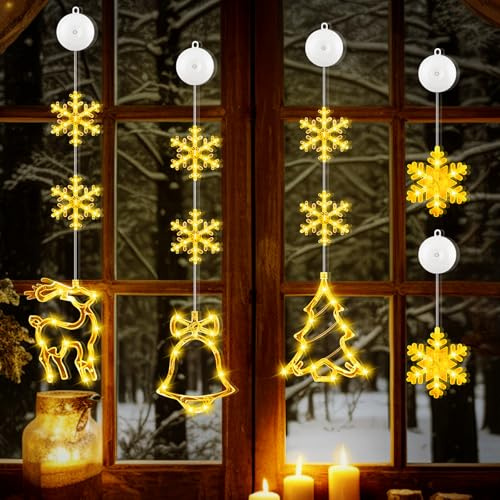 YPLonon 5 Stück LED Beleuchtung fenster Warmes Licht Leuchtdeko für Fenster | Hängend Fenster Stern mit Nahtlose Nägel und Ochsenhornhaken, Einfach aufzuhängen, für Innen- und Außenbereich Deko