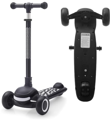 UBRAVOO Scooter für Kinder von 3–10 Jahren, mit nur einem klick zusammenklappbar, mit 4-Fach höhenverstellbarem Lenker und Hinterradbremse, beleuchteter Wide-Deck-Scooter&Jungen und Mädchen (Schwarz)