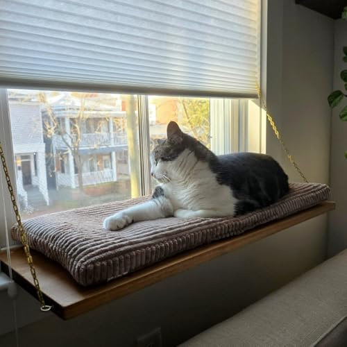 PRASKA® Katzen Fensterliege 80x28cm Weiches Katzenbett für die Fensterbank Altrosa - Premium Fensterbett Katze flauschig fürs Fenster, Waschbar Fensterbrettliege, Katzen Fensterbankliege
