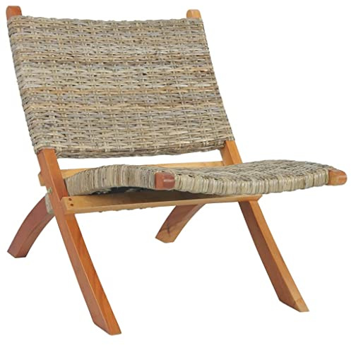 Tonture Relaxstol natur kub rotting och mahogny massivt trä, 60 x 77 x 70 cm vardagsrum fåtölj, bekväm loungestol för sovrum, inomhus, hållbar