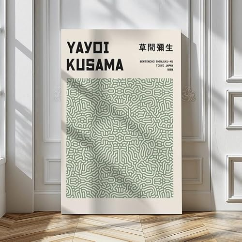lianyibo 1 Stück Yayoi Kusama Leinwandbild, Yayoi Kusama Leinwanddruck, Poster, Salbeigrün, Punkt, Kunstdruck, Leinwandposter, Heimdekoration (80 x 120 cm/Innenrahmen)