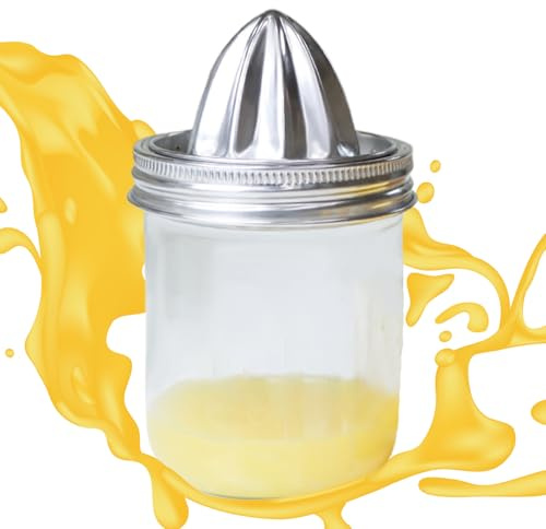 Seyrnicay Stainless Steel Citrus Squeezer | Portable Reamer | Juicer Lid with Glass Jar,for Fruit Juice Orange Lime Kitchen