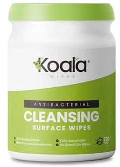 Koala Wipes - Antibacterial Cleansing Surface Wipes - 130 Wipes | Kills 99.9% of Germs & Bacteria | 100% Biodegradable