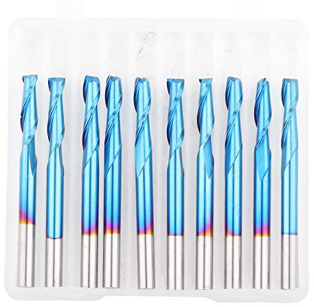 Juego de fresas de extremo de bola en espiral, 10 piezas de acero de tungsteno recubierto de azul, herramienta de grabado de fresa de 2 flautas, diámetro de vástago de 3,175 mm