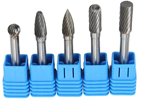 5-teiliges Wolframkarbid-Frässtift-Set, Single-Cut-Stabschleifer-Bits, Hochleistungs-Frässtiftfeilen mit 6 mm 1/4-Zoll-Schaft für Holzbearbeitung, Metall, Polieren, Schleifen, (ACDFG)