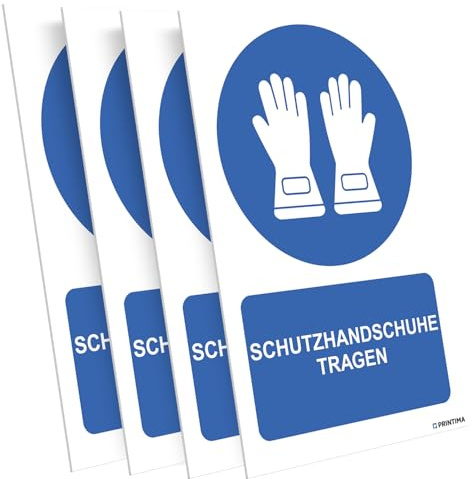 PRINTIMA 4x Schild SCHUTZHANDSCHUHE TRAGEN 21x32 cm aus PVC – Gebotsschilder inkl. Set zur Montage für Innen- und Außenbereiche