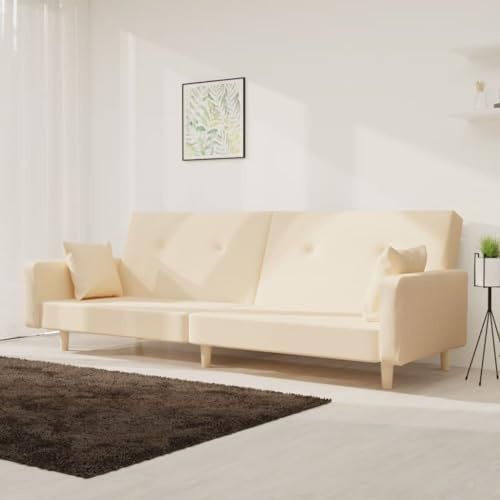 Frdhee Sofa Couch Couchgarnitur Ecksofa,Schlafsofa 2 Sitzer mit 2 Kissen Creme Stoff,Für Wohnzimmer Schlafzimmer,Kann Schnell Zusammengebaut Werden