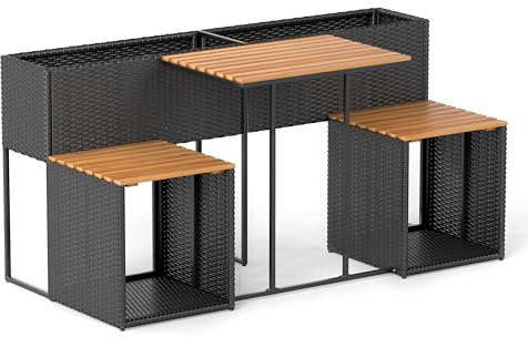 FANTASK Gartenmöbel Set mit Hochbeet, Sitzgruppe inkl. Kräuterbeet, integrierten Stühlen & Stauraum, Balkonset für Garten, Balkon, Terrasse