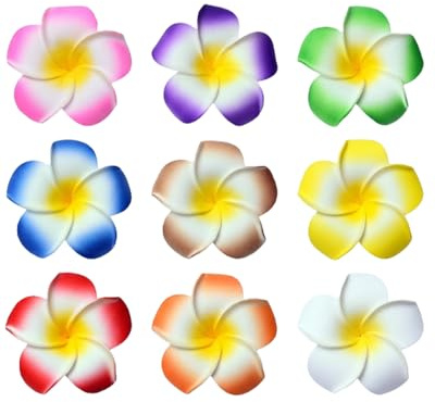 CATZUM Pinzas Pelo Flor Plumeria Hawaianas 9 Piezas Estilos Surtidos para Mujer, perfectas para Vacaciones, Playa, Fiesta Tropical, Bodas y Eventos Bohemios.
