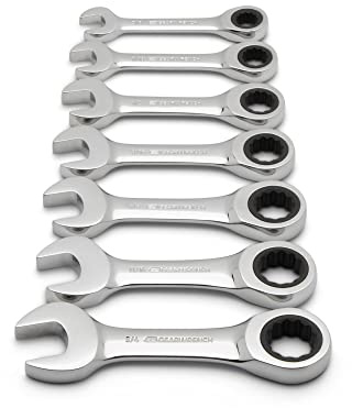 GearWrench 7 Pc. 12 Pt. Stubby Ratcheting Combination Wrench Set, SAE - 9507D