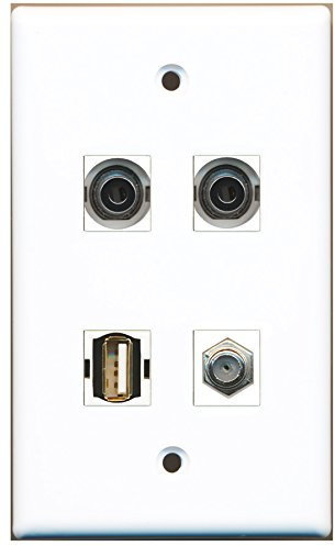 RiteAV - Cavo coassiale TV, tipo F, 1 porta USB A-A, 2 porte, piastra da parete 3,5 mm