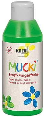 KREUL 28405 - Mucki leuchtkräftige Stoff - Fingerfarbe, 250 ml in grün, auf Wasserbasis, parabenfrei, glutenfrei, laktosefrei und vegan, optimal für die Anwendung mit Fingern und Händen