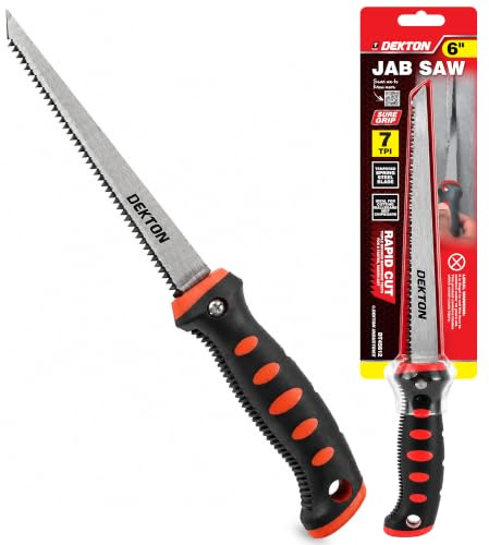 Dekton Jab Saw-Extra-Sharp Teeth and Pointed End for Piercing Plasterboard| Ideal for Fitting Sockets & Down Lights| Large, Comfortable, Soft Grip Handle| Excellent for Wood, Plastic, Drywall Cutting