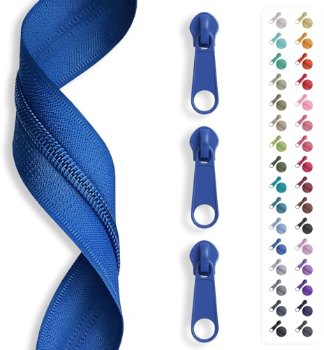5m Reißverschluss endlos, Spirale 3mm + 15 Schieber/Zipper 32 Farben, Meterware (Blau)