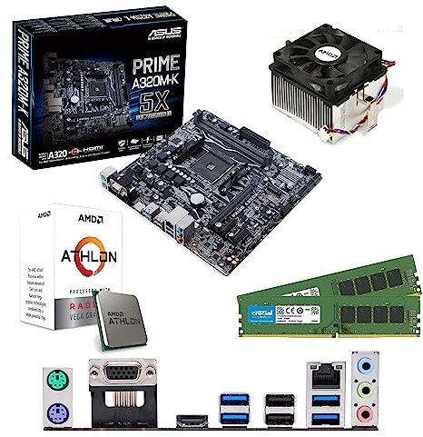 AMD Athlon 3000G 3.5GHz Dual Core Four Threads CPU, ASUS Prime A320M-K Motherboard & 32GB 3200MHz Crucial DDR4 RAM Pre-Built Bundle