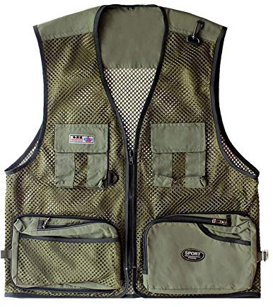 Rizanee Foldable Outdoor Fishing Camping Travel Mesh Vest, Multi-Pockets Photography Lightweight Vests (Green, US XL/Tag 3XL)