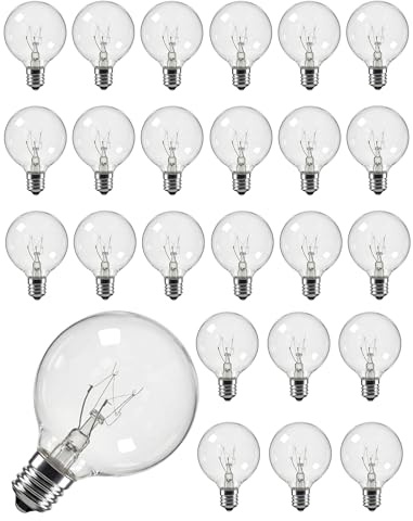 Konictom 25 Pack G40 Clear Globe Light Bulbs, 1.5 Inch Night Light Replacement Bulbs for Indoor Outdoor Patio Decor, C7 Candelabra Socket Base, 5W
