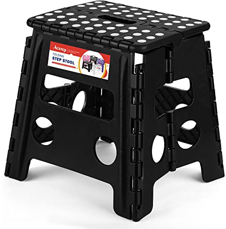 ACSTEP 13 Inch Folding Step Stool, Non-Slip Surface for Adults/Kids, Black
