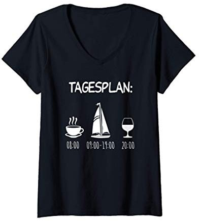 Damen Segelboot Tagesplan Geschenk Segler Männer lustig Segeln T-Shirt mit V-Ausschnitt