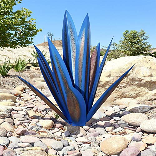 YIWOYI Escultura antigua de tequila, 9 piezas de metal de agave planta de jardín, patio, decoración de jardín, estatua de decoración de jardín, figuras de metal de agave (azul oscuro, 65 cm)