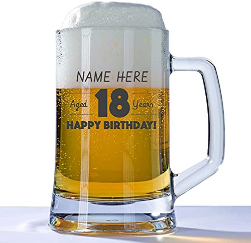 You Personalise Personalised 18th Birthday Huge Engraved 660ml Tankard Glass Stein - Aged 18 Years and Custom Name Design