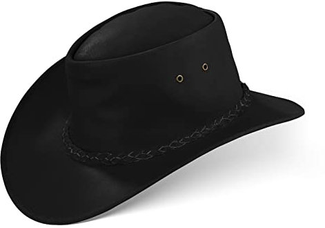 Black Forest Fox® Melbourne Western Cowboy Leder Wickel Hut Flex-Hat in (Black, XXL)