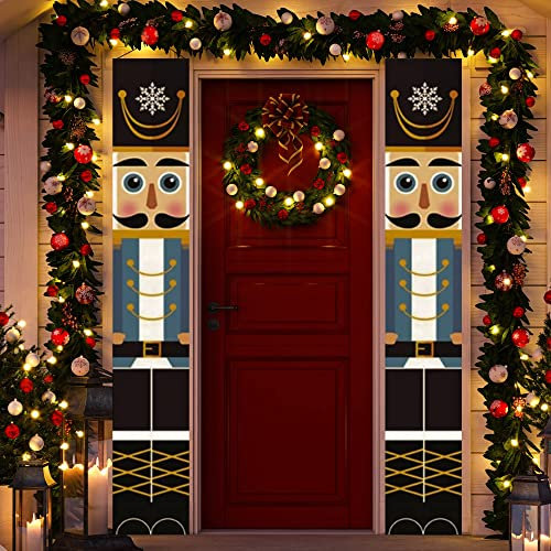 Nutcracker Christmas Decorations - Outdoor Christmas Porch hanging Decorations - Soldier Model Nutcracker Banners - for Holiday Outdoor Indoor Kids Garden Yard Party - 1 Pair