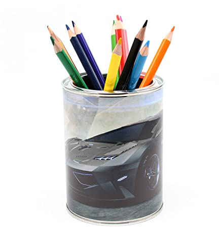 Stiftebecher Auto schwarz inkl. 12 Dreikant Buntstiften Kinder Stifteköcher Stiftehalter Schreibtisch Organizer Junge