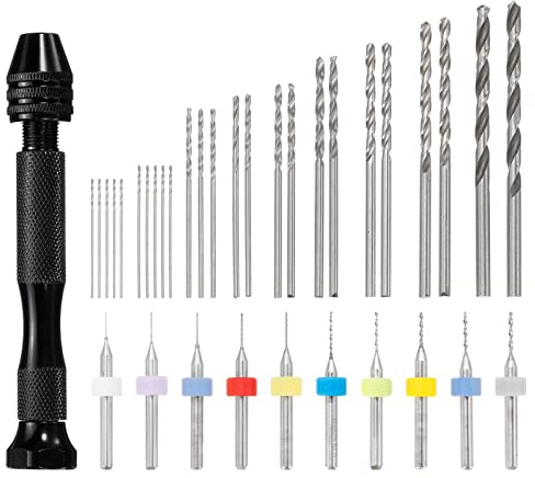 sourcing map 36pcs Pin Vise Hand Drill Bit Set, 0.1mm-1.0mm PCB Drill Bits 10pcs, 0.5mm-3.0mm Micro Twist Drill Bits 25pcs, Precision Pin Vise Rotary Tools, for Metal Wood Plastic