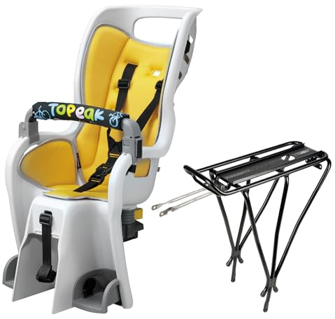Topeak BabySeat II with MTX 2.0 Rack for 26” Non-Disc Bikes – Child Seat with Suspension System, Adjustable Harness, Wrap-Around Safety, Roll Bar Handle, QuickTrack Compatible, 60 lb Capacity, TCS2208