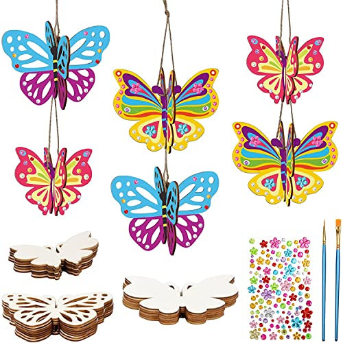 DKINY 10 Kits Bricolage Papillons 3D en Bois - Loisirs Créatifs pour Enfants - DIY Papillon Décoratif à Suspendre pour Activité Manuelle Garçons Filles en Classe Jouet Fête Party