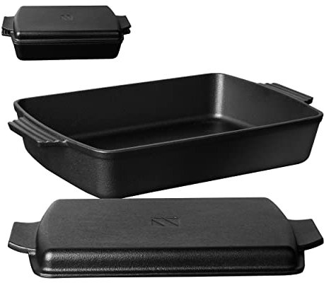 Northriver Casting 2-In-1 Pre Seasoned Cast Iron Dutch Oven With Skillet Lid,Casserole Dish,Rectangular Baking Pan,Griddle Pot Set, 6QT, 9x13
