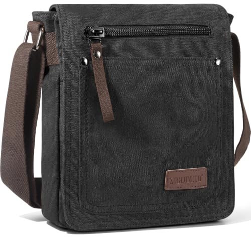 DASKING Herren Tasche Umhängen, Umhängetasche Klein Vintage Canvas für Herren, Schultertasche Messenger Bag Kuriertasche, 23 x 28cm 9 ipad