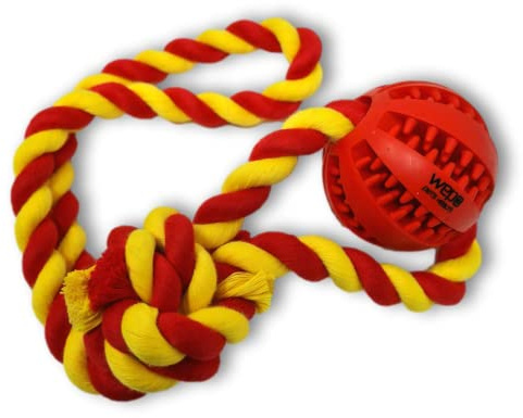 WEPO Throwing Ball for Dogs - Interactive Dog Toy - Diameter 5 cm - Small Dog Toy - Chew Toy Dog - Ball with Rope for Dogs Made of Natural Rubber with Dental Care Function - For Tearing and Tugging