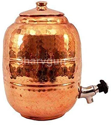 Devyom 100% Handicraft Indian Hammered 5 Liter Pure Copper Water Storage Pot Tank Tap Ayurveda for Good Health