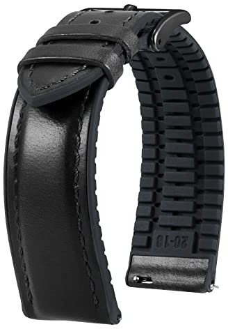 BINLUN Leder Uhrenarmband 22mm 21mm 20mm 19mm 18mm 16mm 14mm Ölwachsleder Uhrenarmbänder für Herren Damen Ersatzarmband Schnellverschluss Lederarmband Silikon Hybrid Uhrband(14mm,Schwarz Schwarz)