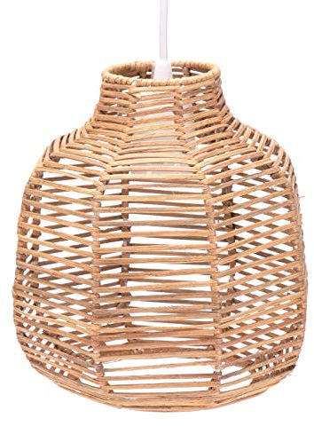 Decorasian Boho Lampenschirm aus Rattan – Korb Lampenschirm für Pendelleuchte mit E27 Lampenfassung – Korb Lampe - 22cm