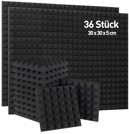 Akustikschaumstoff Schallschutz Wand 30 x 30 x 5cm Akustikpaneele Schalldämmung 36 Stück Pyramide Geräuschdämmung Schaumstoffplatte Schallschutzmatte für Aufnahmestudios,Büros,Home