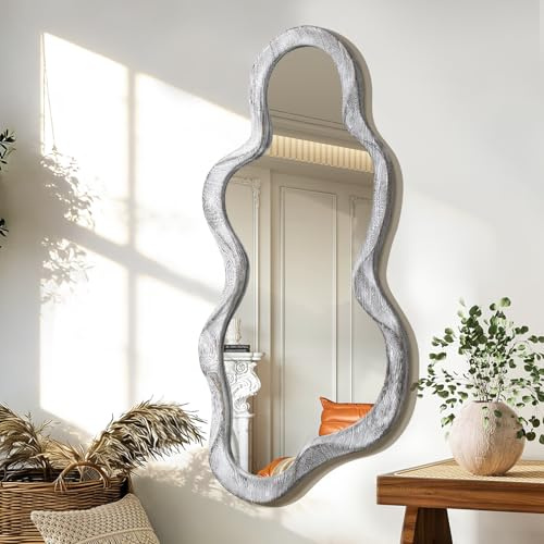 Unregelmäßiger Wandspiegel Wolke Holzrahmen Asymmetrischer moderner Spiegel für Wand für Badezimmer Wohnzimmer Schlafzimmer Eingang Flur Moderner einzigartiger dekorativer künstlerischer Spiegel