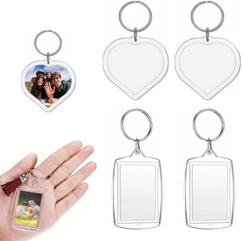NATOSU 4 Stück Acryl Foto Schlüsselanhänger Mit Herz - Geschenk für Männer, Frauen, Geburtstag, Jahrestag, Transparent